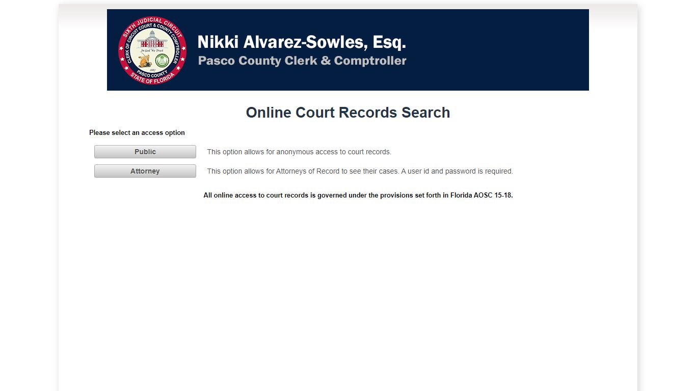 Pasco County OCRS - ONLINE COURT RECORDS SEARCH